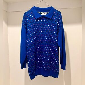 80s Vintage 🌈✨ French Navy Acrylic Knit Collared Rainbow Sweater